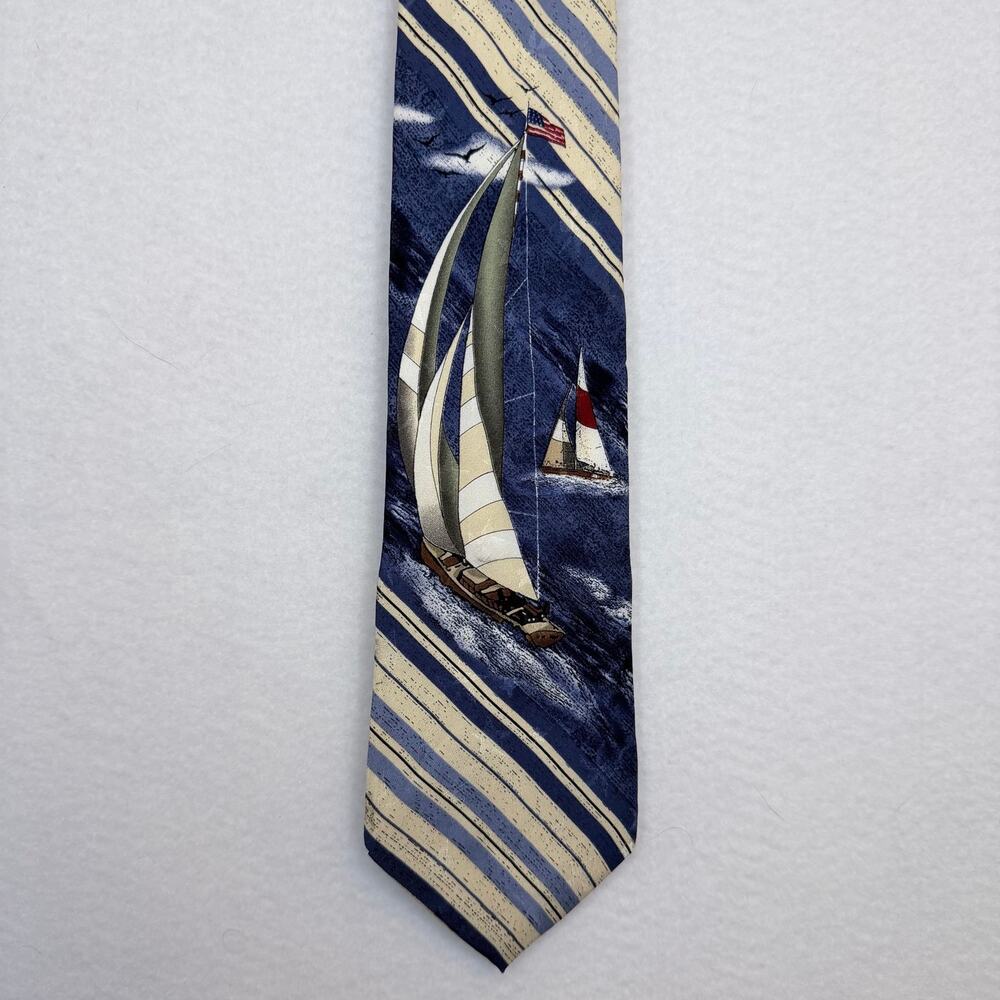 Tango by Max Raab Sailboat Stripe Americana Series Nautical Silk Tie USA Flag